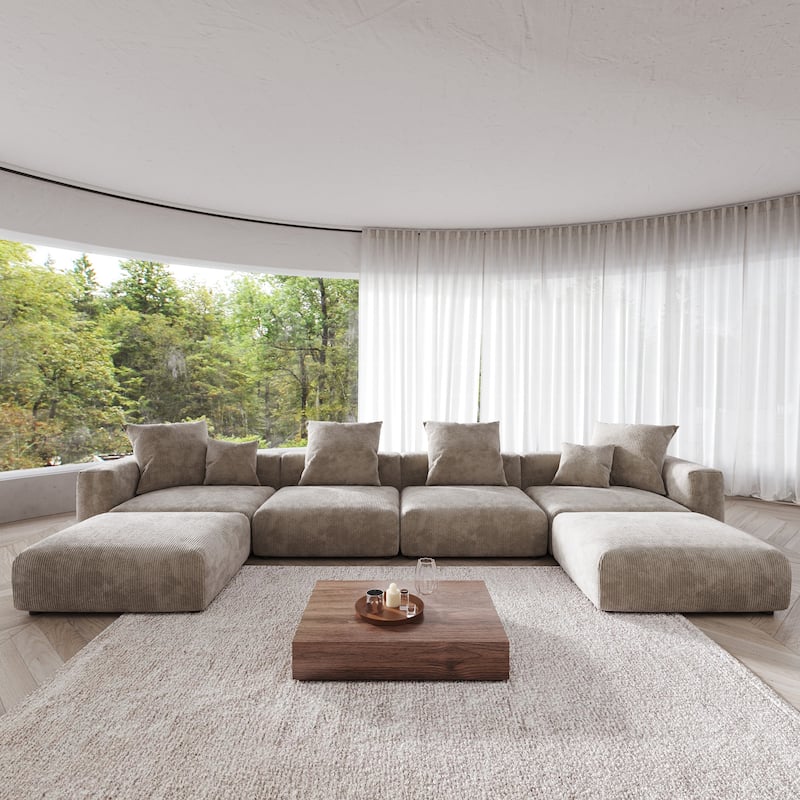 181.10'' Corduroy Fabric 6-Piece Oversize Sectional Sofa - Light Brown