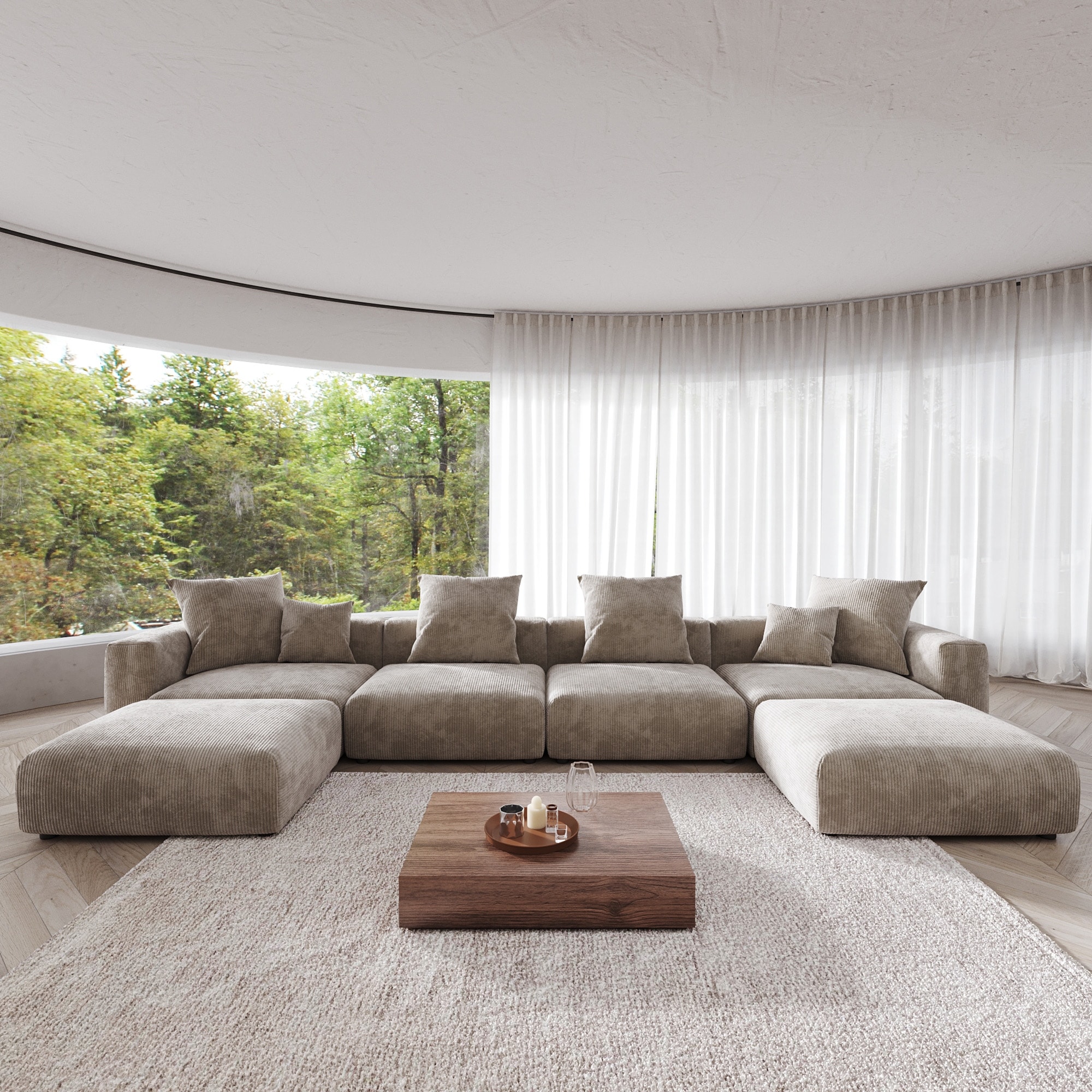 181.10'' Corduroy Fabric 6-Piece Oversize Sectional Sofa