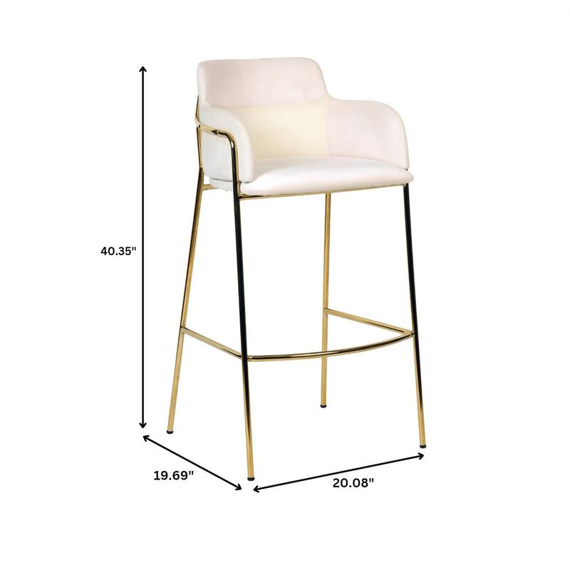 LeisureMod 40" Low-Back Velvet Upholstered Bar Stool with Gold Stainless-Steel Frame for Home Living Room Kitchen & Bar