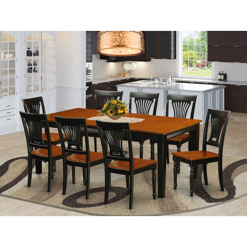 East West Furniture 9 Piece Dining Table Set- a Rectangle Dining Room Table and 8 Wooden Seat Chairs, Finish Options)