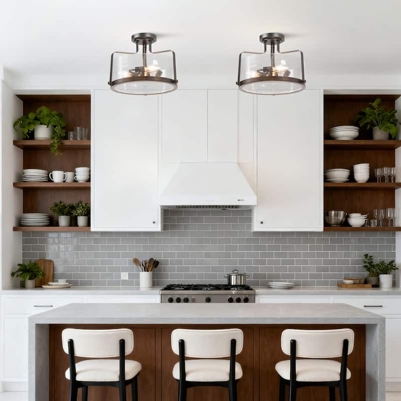 Modern Farmhouse 3-Light Glass Drum Semi Flush Mount Ceiling Lights