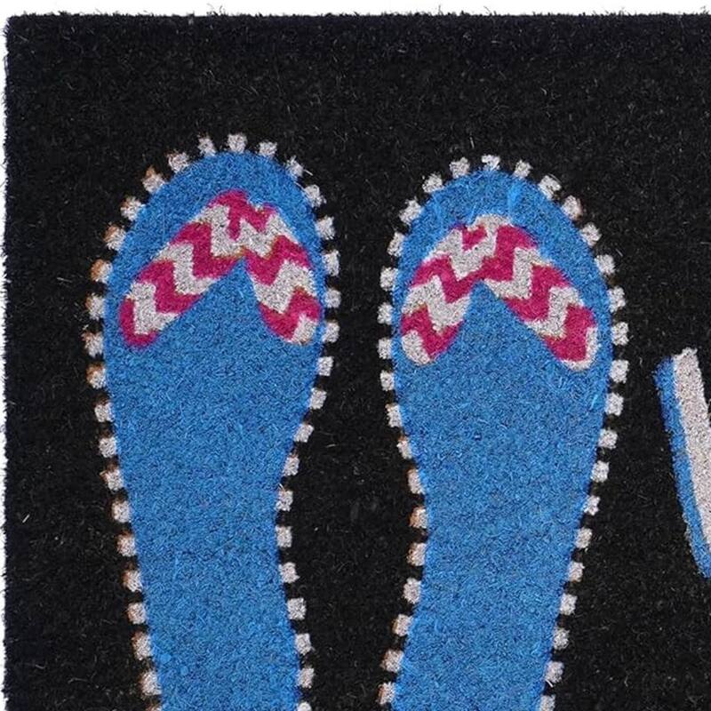 HomeRoots 17" X 29" Black And Blue Flip Flop Welcome Outdoor Coir Door Mat - 17.00' X '29.00