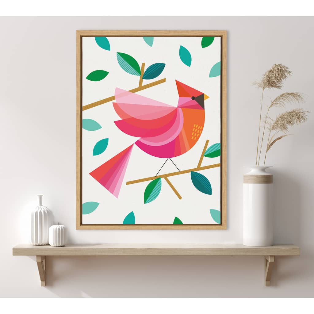 Kate and Laurel Sylvie Cardinal Bird Framed Canvas by Carey Copeland