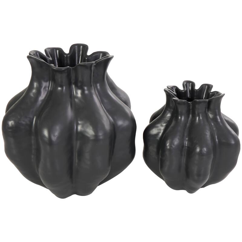 Black Resin Tulip Shaped Abstract Decorative Vase (Set of 2)