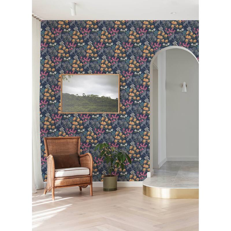 A-Street Prints Cultivate Navy Springtime Blooms Wallpaper