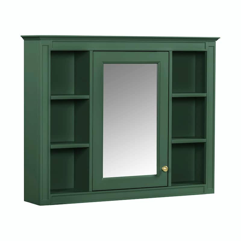 Modern Wall-Mounted Bathroom Storage Cabinet with Mirror - Includes 6 Open Shelves