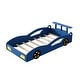 preview thumbnail 5 of 5, Twin Size Car-Shaped Platform Bed with Safety Rails and Built-In Storage Shelf, Durable Wooden Frame with Supportive Slats
