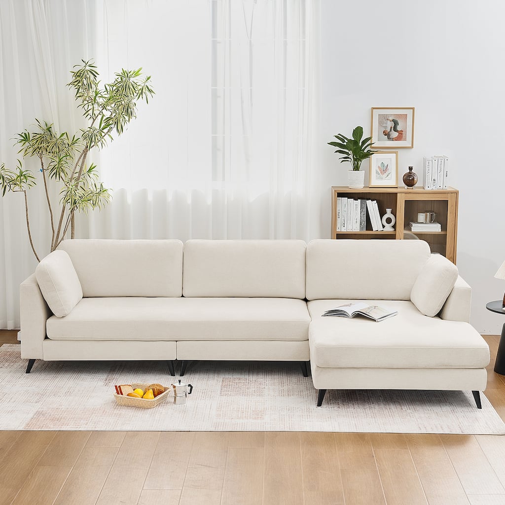 120" 3 Seater Chenille Upholstered Modular Sectional Sofa With Chaise Lounge