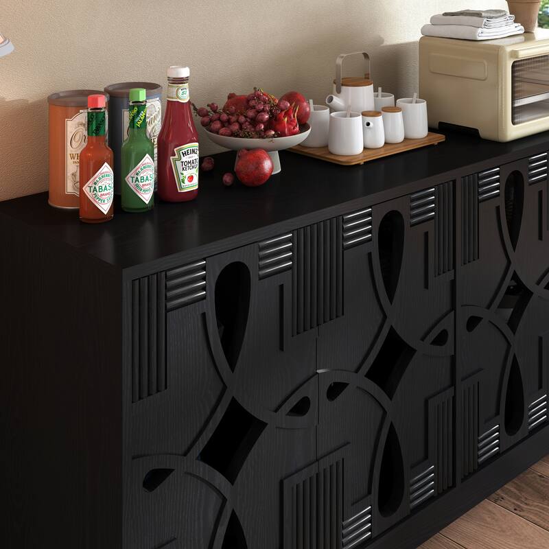 Buffet Cabinet, 60" Sideboard Cabinet with 4 Doors, Retro Storage Console with Adjustable Shelves for Kitchen, Living Room