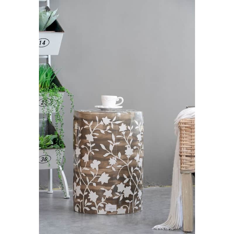 Hand Painted Floral Cylinder Flower Stool - 18"