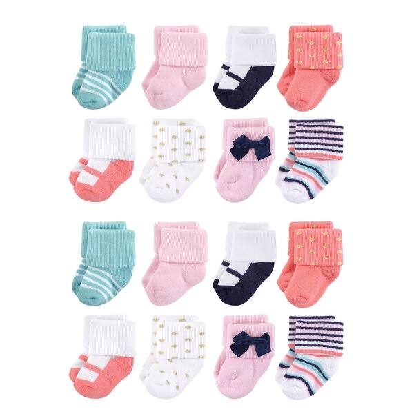 slide 1 of 1, Little Treasure Cotton Rich Terry Socks 16-Pack, Coral Sparkle 0-6 Months - Coral Sparkle