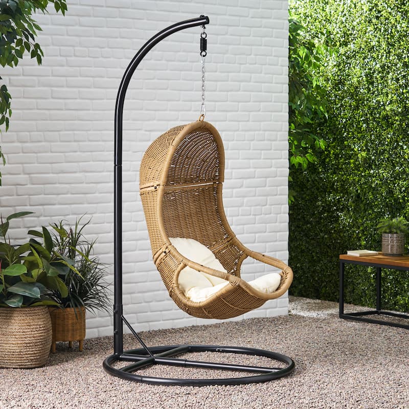 Ripley Wicker Hanging Chair by Christopher Knight Home - Light Brown + Black + Beige