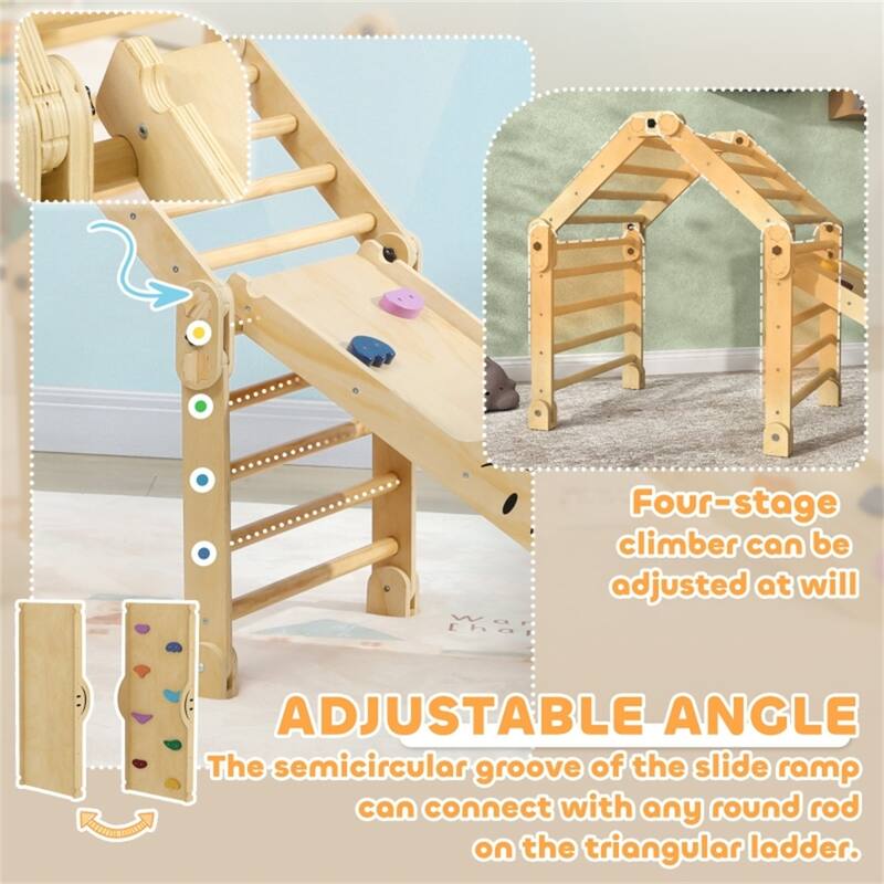 Multicolored 4-in-1 Kids Climber Slide Indoor Playset for Toddlers 18-48 Months Pinewood Adjustable Ramp Safe Play