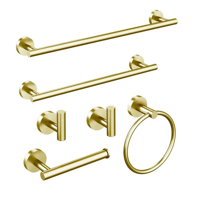 Interbath 6 Piece Stainless Steel Bathroom Towel Rack Set Wall Mount - Brushed Gold