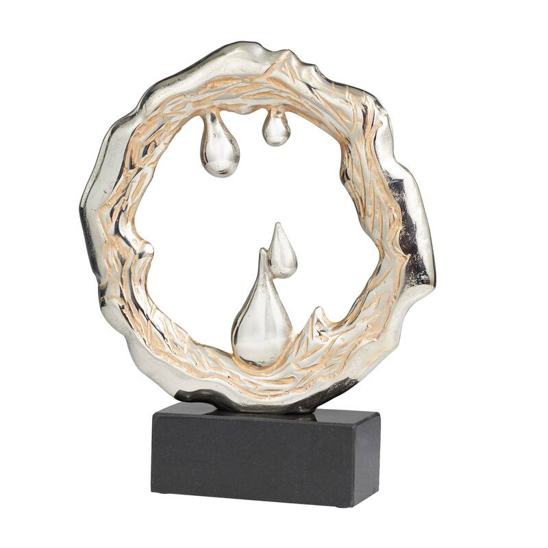 Striking Silver Aluminum Metal Abstract Sculpture with Marble Base
