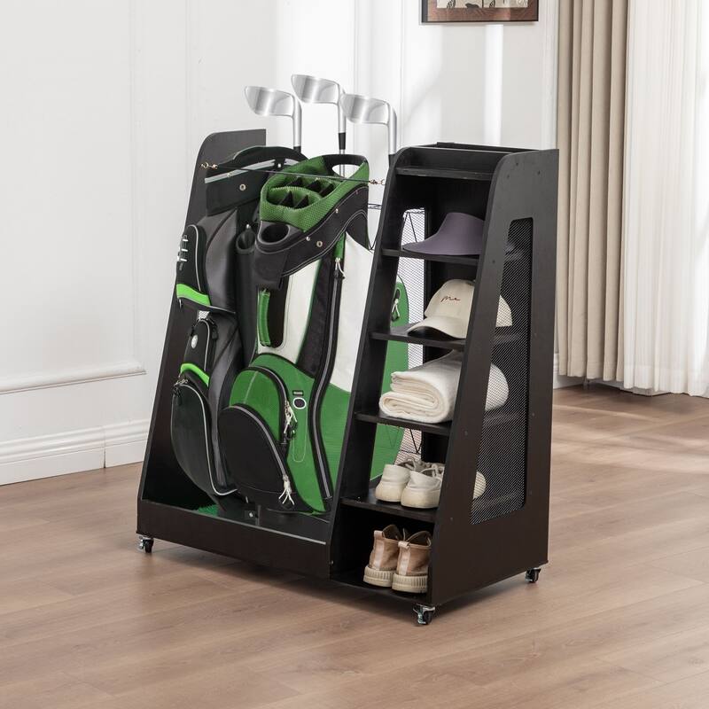 Premium Wooden Golf Clubs Storage Rack Fit 2 Golf Bags