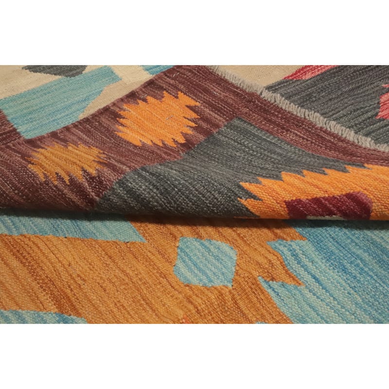 Hand Woven Oriental 100% Wool Carpet Southwestern Tribal Multi-Colored Kilim Area Rug - 9' 10'' X 6' 6''