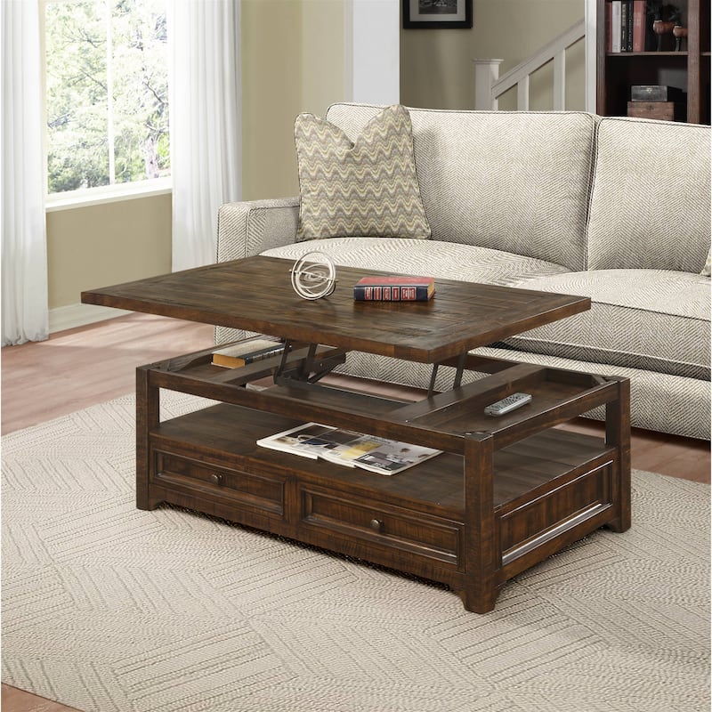 Jasper Lift-Top 2-drawer Solid Wood Coffee Table - Dark-Mocha