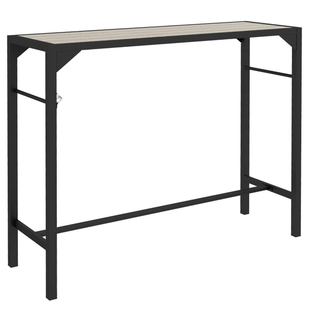 Rectangular Outdoor Bar Table with Wood Grain Top and Steel Frame for Patio or Backyard Use - 47.25" L x 15" W x 39" H
