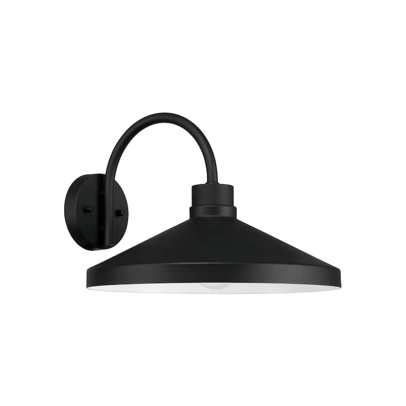 17.25"W x 11.50"H 1-Light Outdoor Cone Wall Lantern Barn Light in Black with White Interior - 14.25"W x 10.5"H x 16.75"E