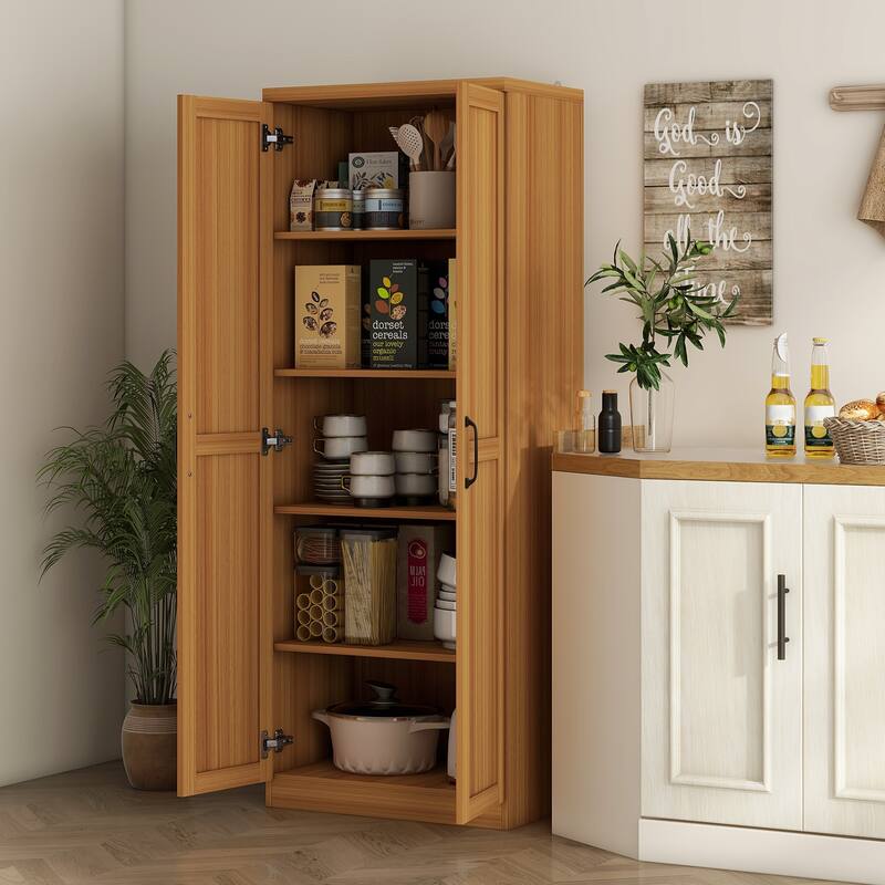 HOMCOM 63" 2-Door Kitchen Pantry, Freestanding Storage Cabinet with 5-tier Shelving and 2 Adjustable Shelves for Dining Room