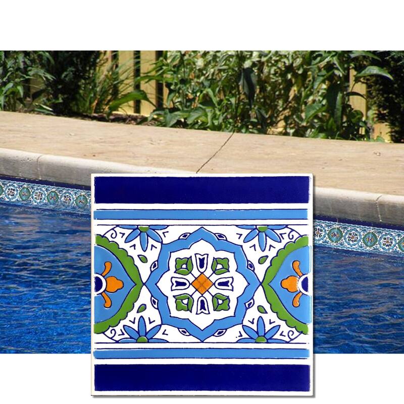 Fatima Blue Linear Design Bathroom Kitchen Pool Waterline 6x6 tiles