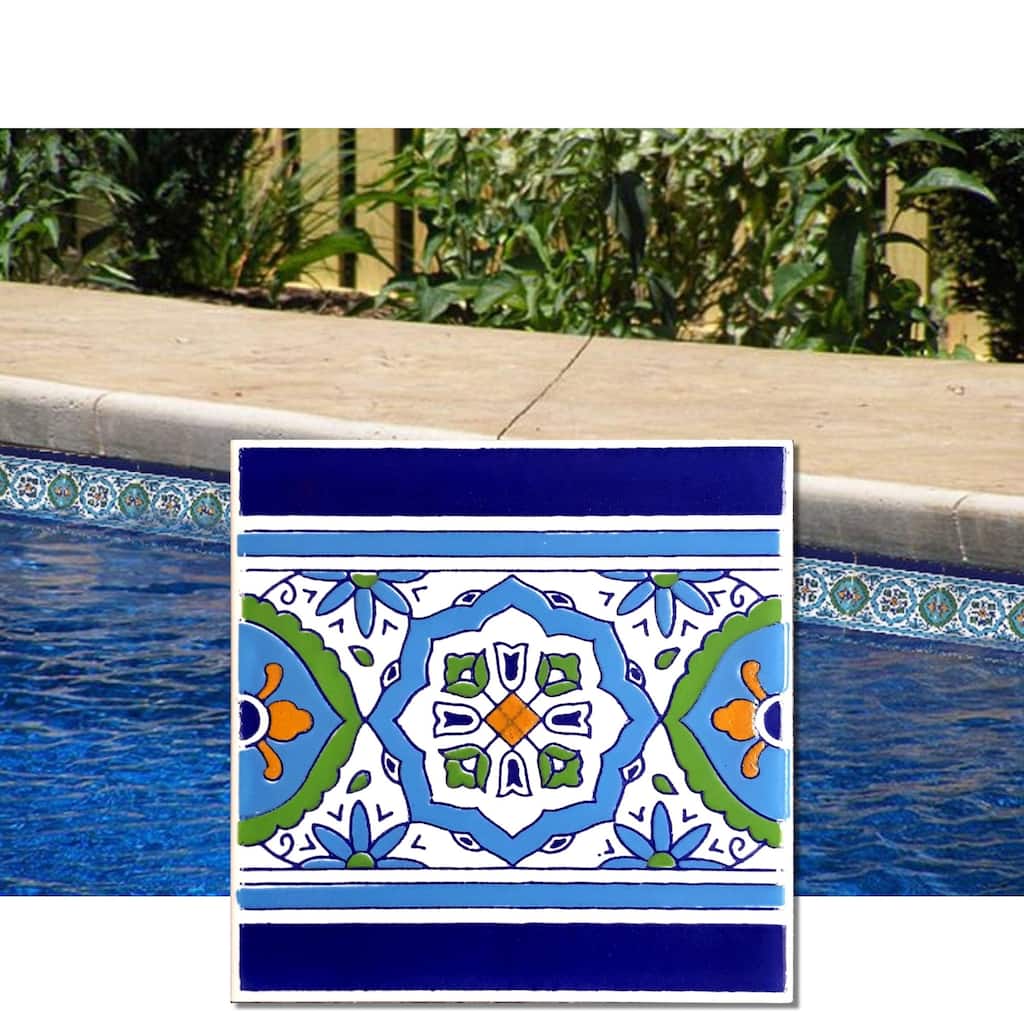 Fatima Blue Linear Design Bathroom Kitchen Pool Waterline 6x6 tiles