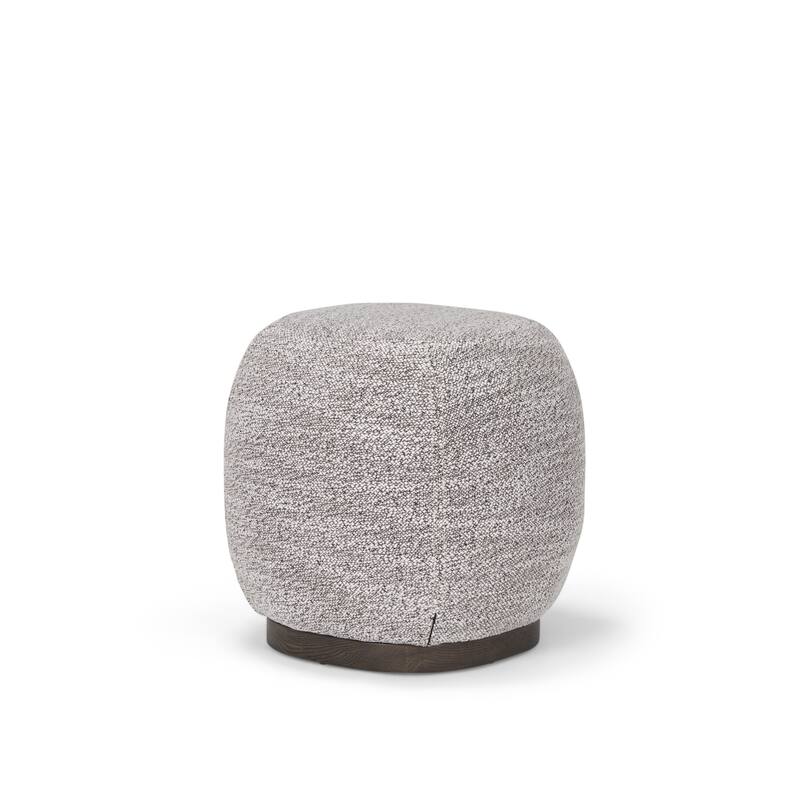 Siren Gray Fabric w/ Dark Brown Wood Round Pouf