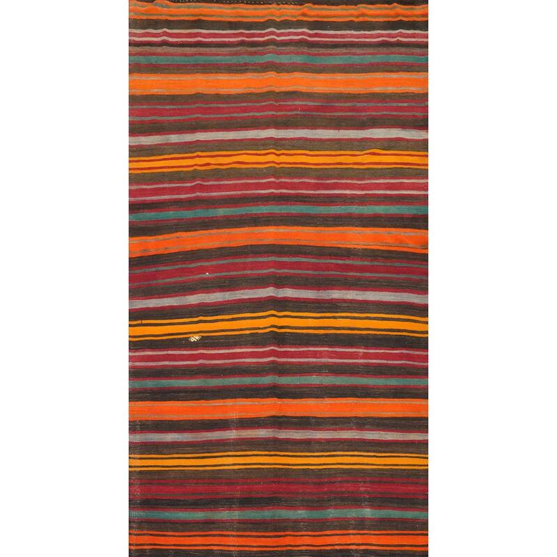 Hand Woven Oriental 100% Wool Carpet Southwestern Geometric Multi-Colored Kilim Area Rug - 10' 9'' X 6' 6''