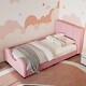 preview thumbnail 19 of 32, Twin Size Upholstered Platform Bed with Guardrail and Headboard,Modern Style Wood Bed