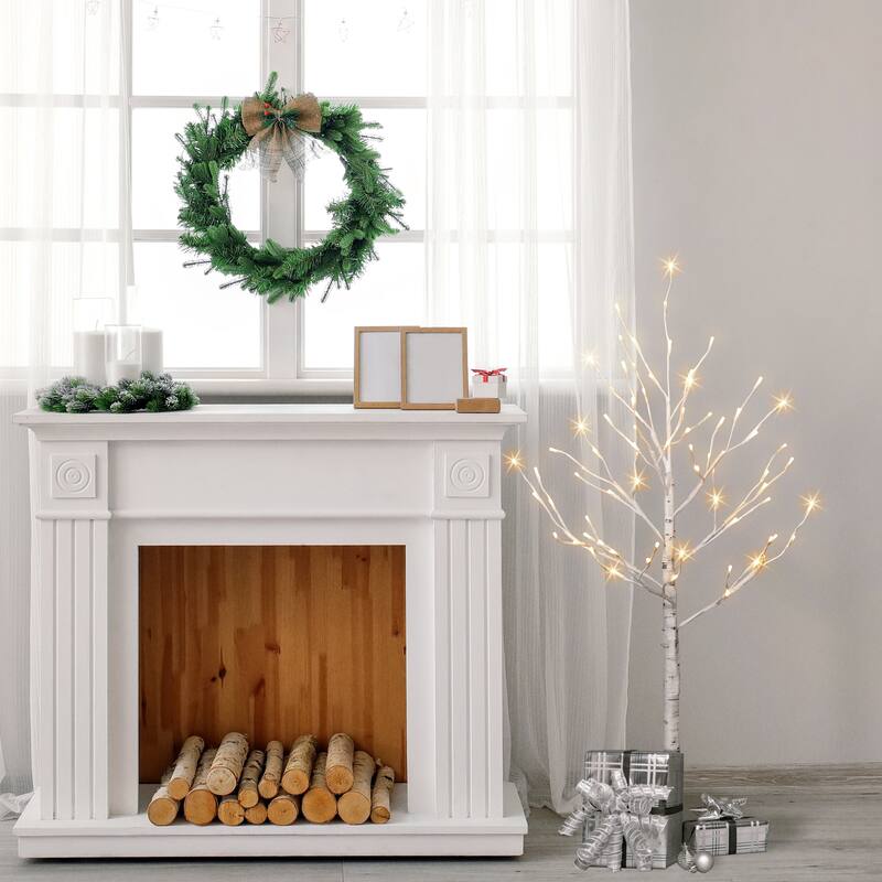 Puleo International 4 ft. Pre-Lit White Artificial Twig Tree