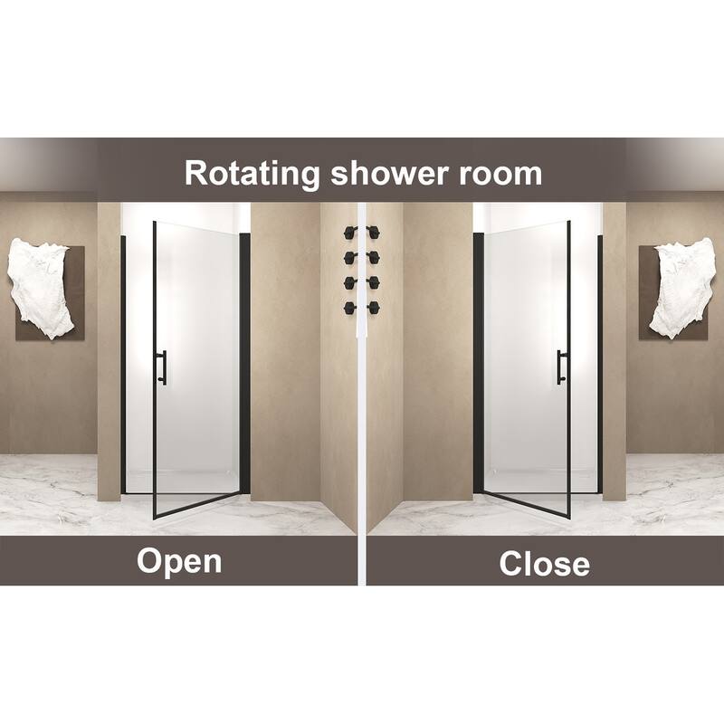 31-30"x 72" Pivot Shower Door, Aluminum Frame, Half Frame ,1/4"(6mm) Tempered Glass Explosion Proof Film,Stainless Steel Handle