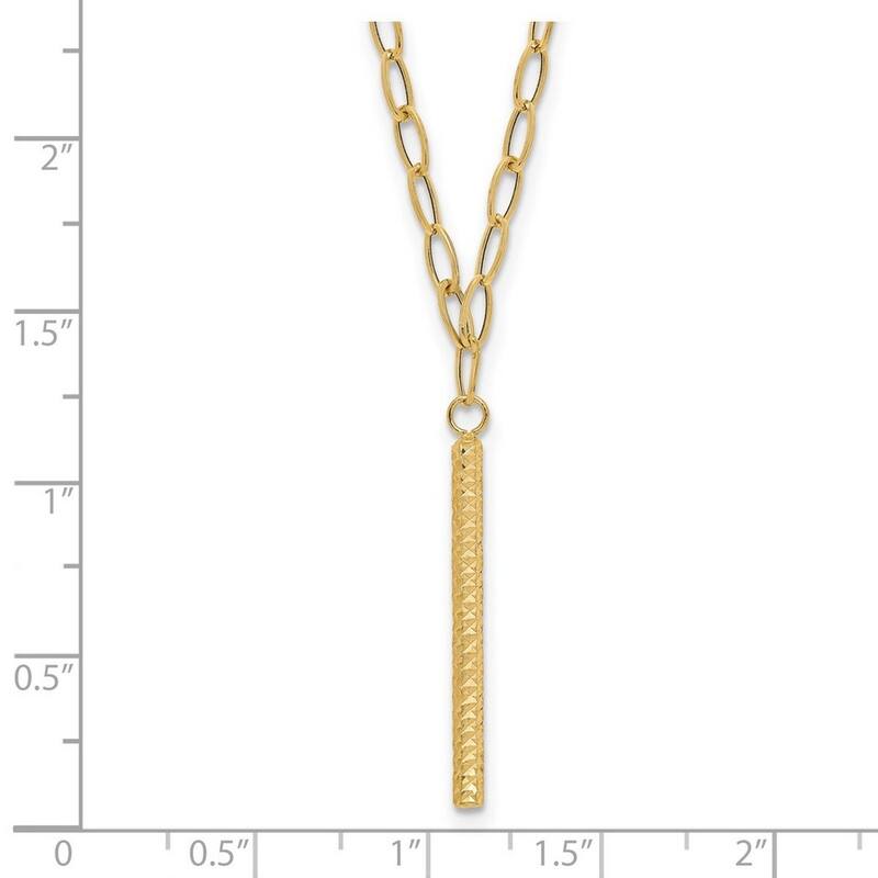 Curata 14k Yellow Gold Polished Oval Link Sparkle Cut Bar Necklace, 18"