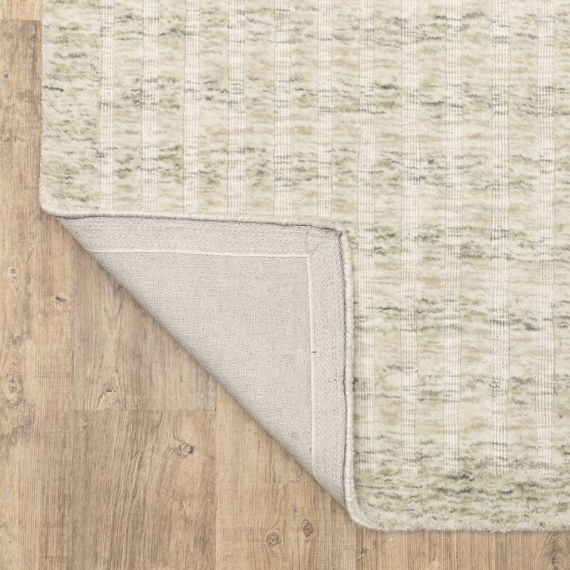 Thalia Scandinavian Textured Stripes Beige/ Sage PET Yarn Area Rug