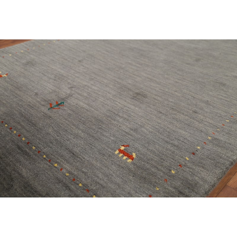 Tribal Gray Gabbeh Indian Area Rug Handmade Wool Carpet - 3'11"x 6'1"