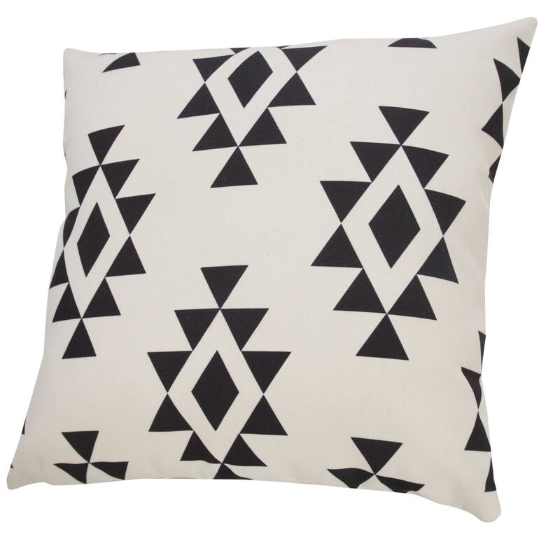 20" Black and Cream Geometric Square Outdoor Patio Throw Pillow
