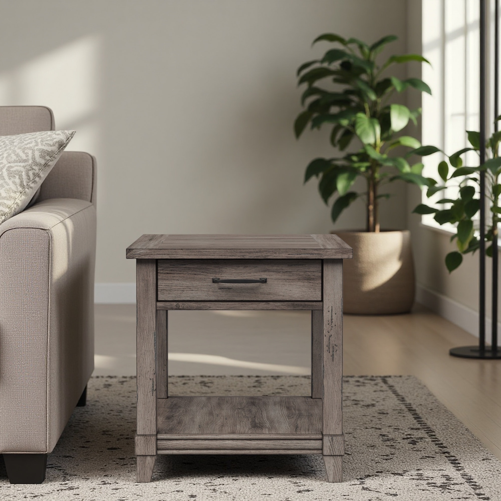 26" End Table with USB Charging Ports, Storage Drawer & Storage Shelf, Modern Side Table