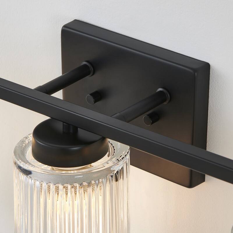 KAWOTI Modern Vanity Light with Cylinder Ribbed Glass Shade