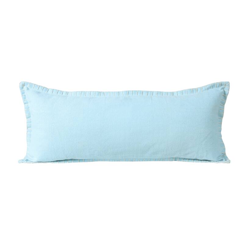 Sevita Guapo Casual Solid Stitched Edge Cotton Throw Pillow - 14" x 36" - Polyester - Light Blue - Single