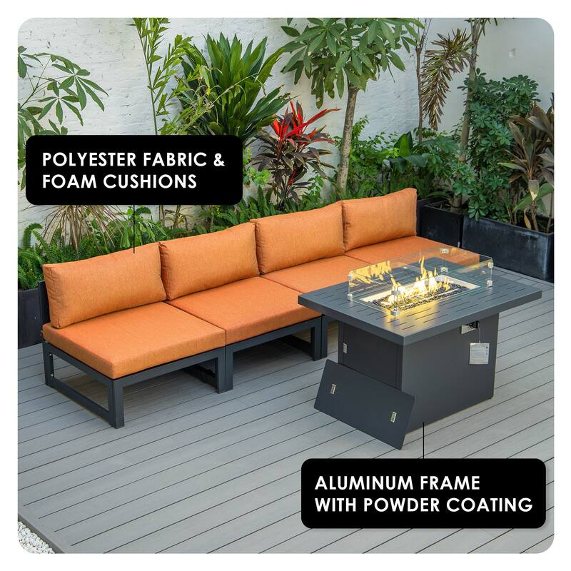 Chelsea Modern 5-Piece Aluminum Outdoor Patio Conversation Set with Coffee Table with Removable and Washable Cushion Covers