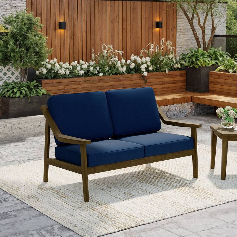 Solid Wood Outdoor Arm Chair Loveseat with Cushion