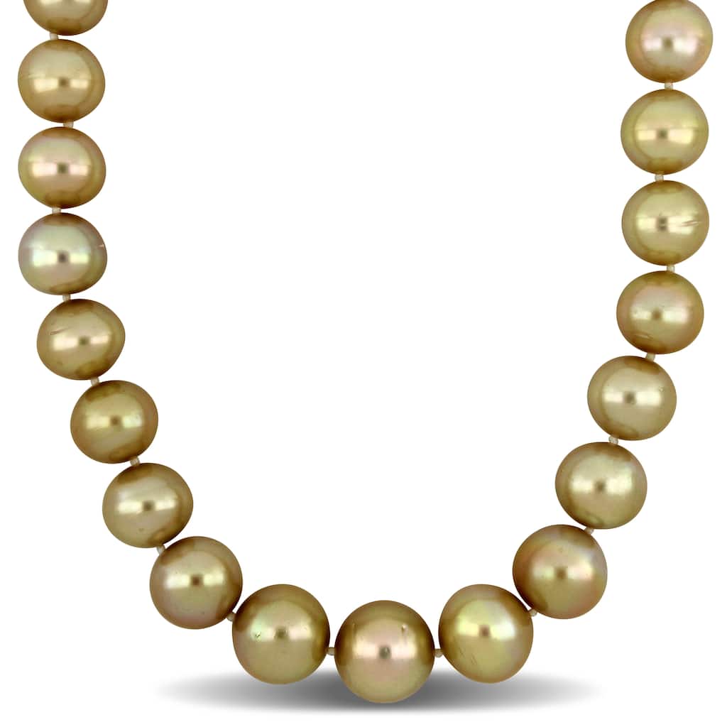 Miadora 14-17mm Cutlured Golden South Sea Pearl Graduated Diamond Accents Necklace in 18k White Gold