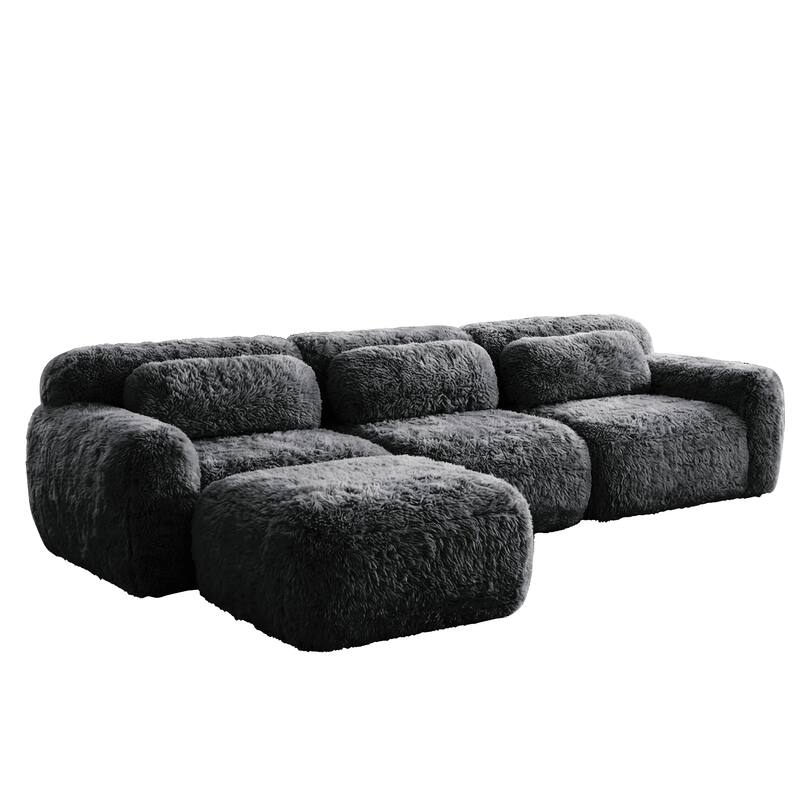 Homy Casa Modular Sectional Sofa, Dark Grey Plush Fabric with Non-Slip Base, No Assembly Living Room Couch with Pillows