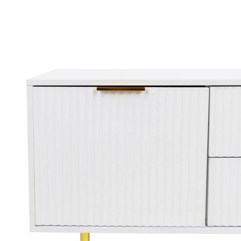 Entertainment Center with 2 Cabinets, TV Stand with 2 Large Drawers, Media Console Table with Gold Legs and Handle聽
