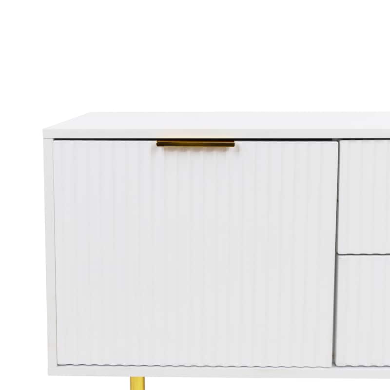 Modern Warm White TV Stand with 2 Storage Cabinets and 2 Soft Close Drawers for Apartments and Living Rooms​