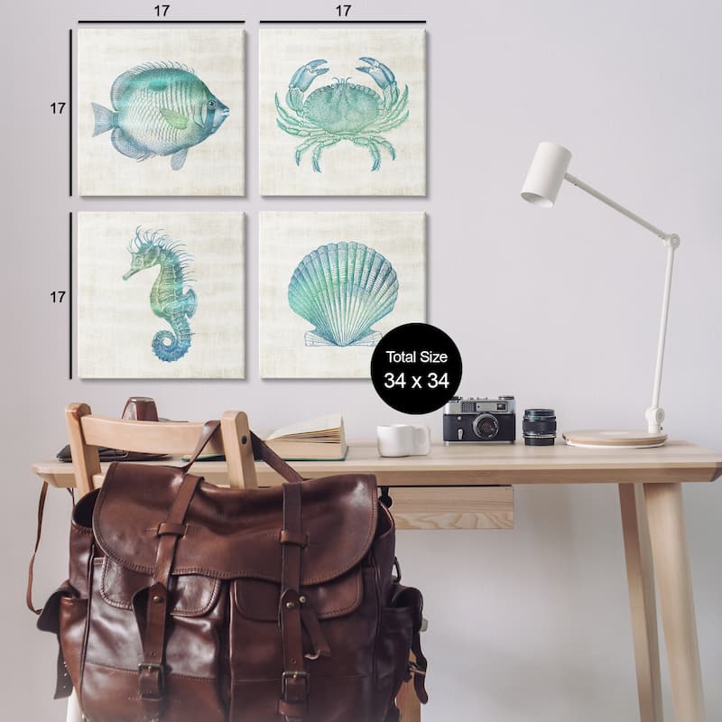Stupell Aquatic Sea Life Impressions Canvas Wall Art Design By Susan Arnot (Set of 4)