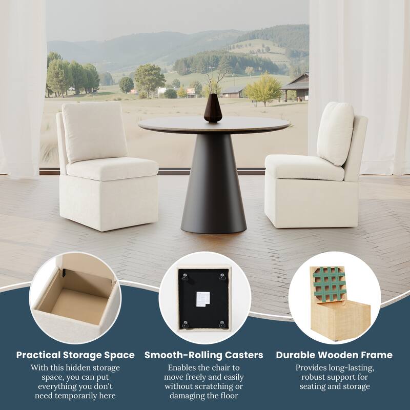 Stansberry Chenille Upholstered Dining Chair with Lift-Top Seat Storage and Caster Wheels (Set of 6)