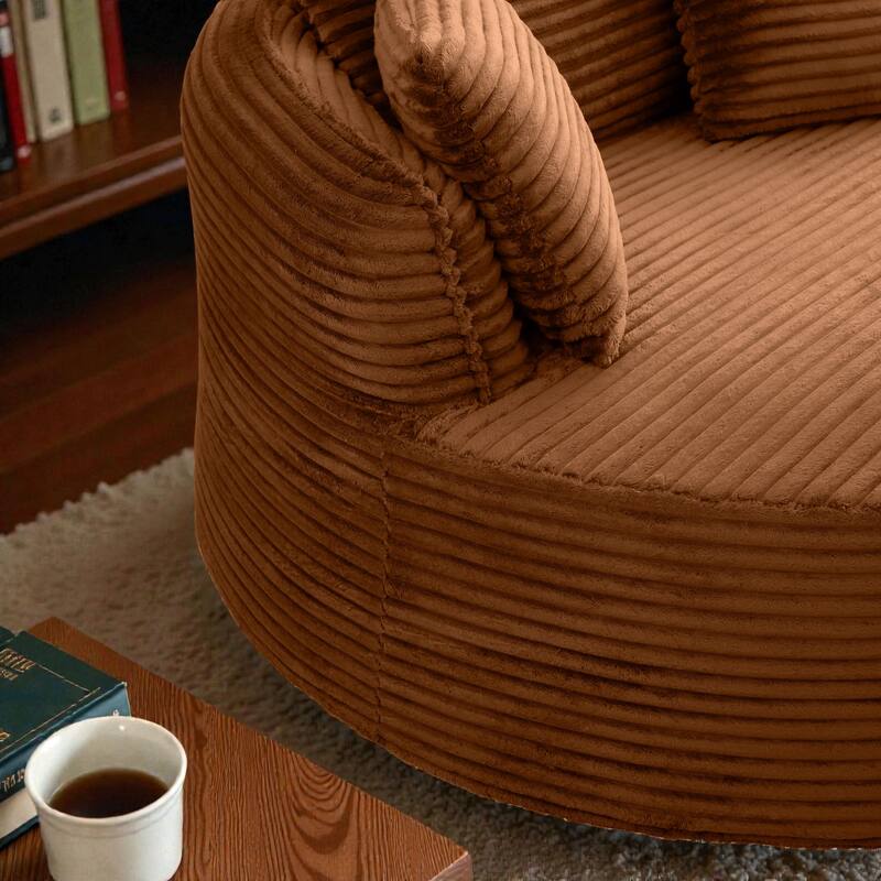 Round Accent Chair, Corduroy Boneless Deep Seat Floor Lounge Chair with 3 Pillows, No Assembly