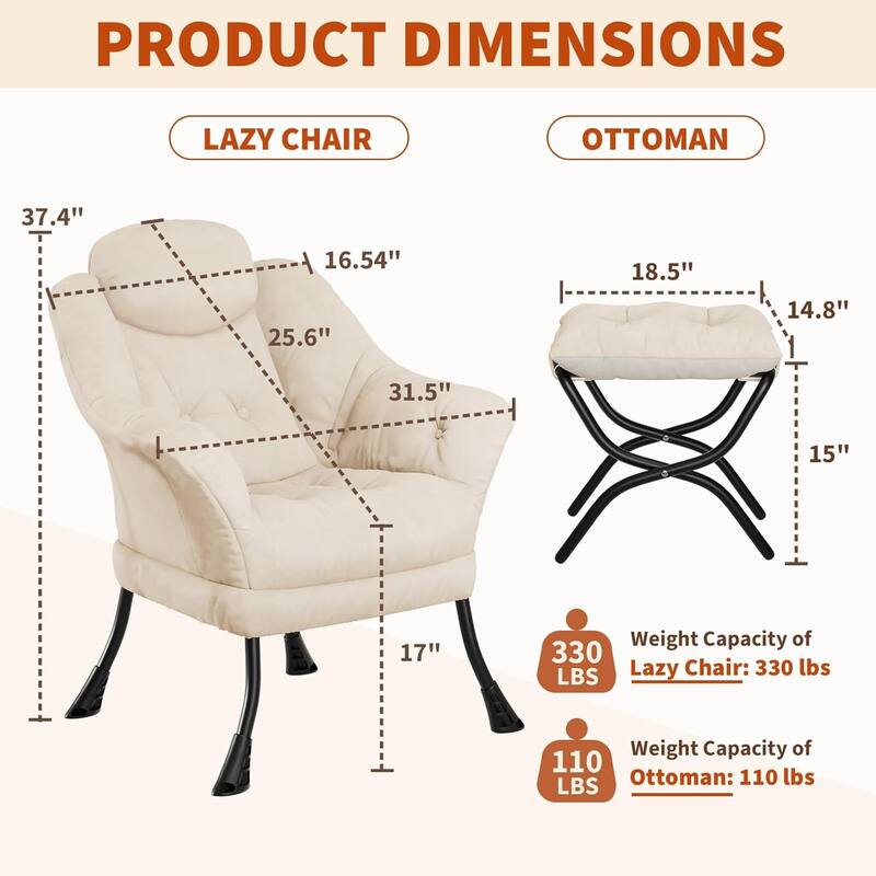 Lazy Chair, Ergonomic Reading Armchair Foldable Footrest, Modern Lounge Chair Removable Washable Cover