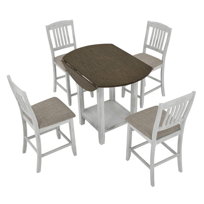 Foldable Drop Leaf Coffee Table Reception Table, Rustic Dining Table & Chairs with Upholstered Seat Chairs